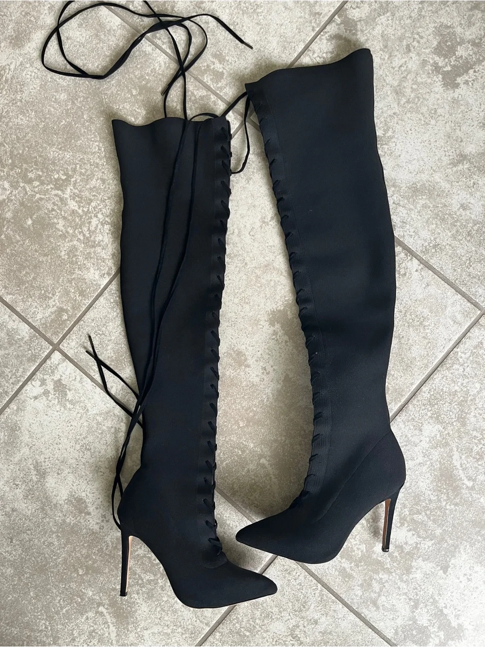 Aldo Black Lace-Up Over-the-Knee Stiletto Boots